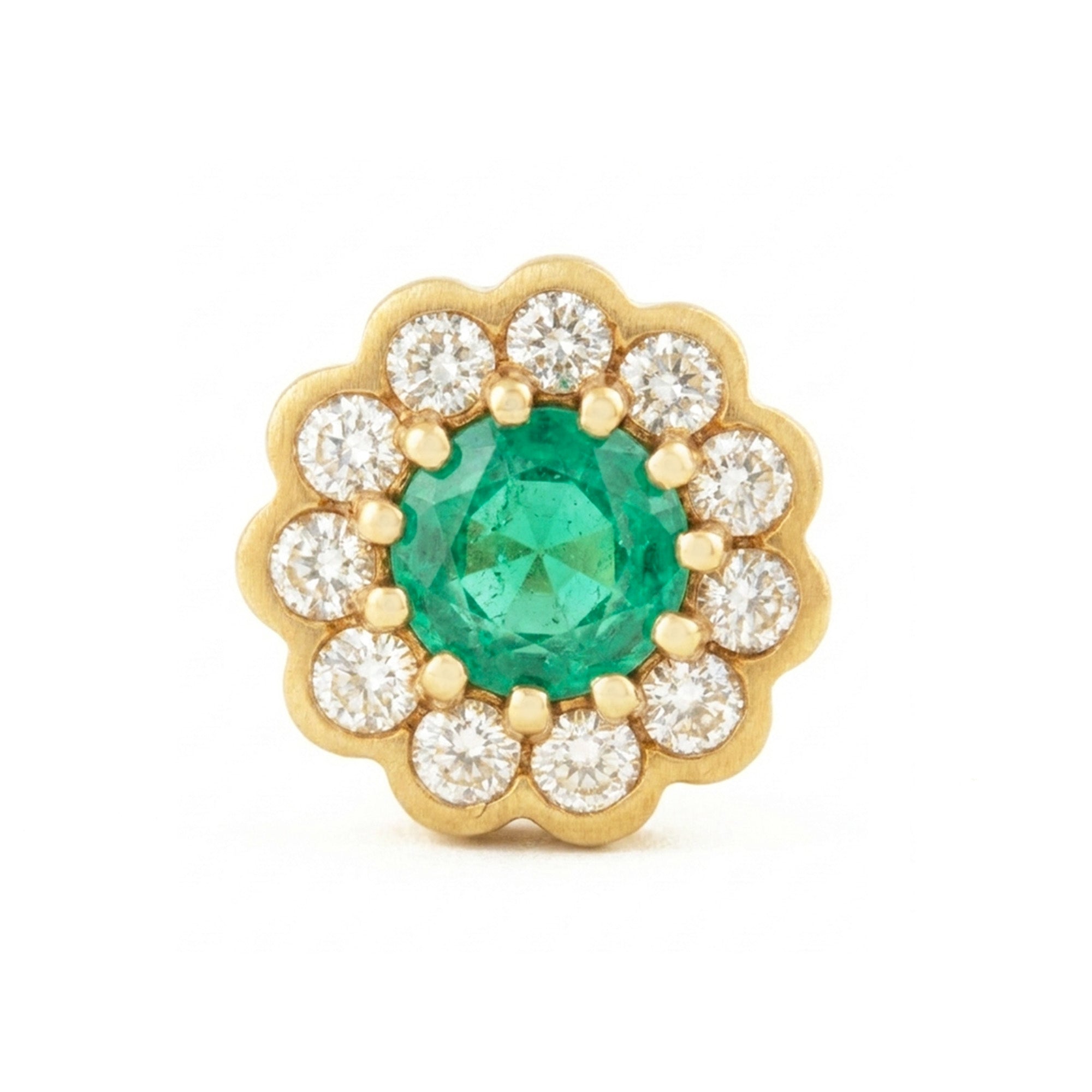 ARETES FLOR CON ESMERALDA Y DIAMANTES