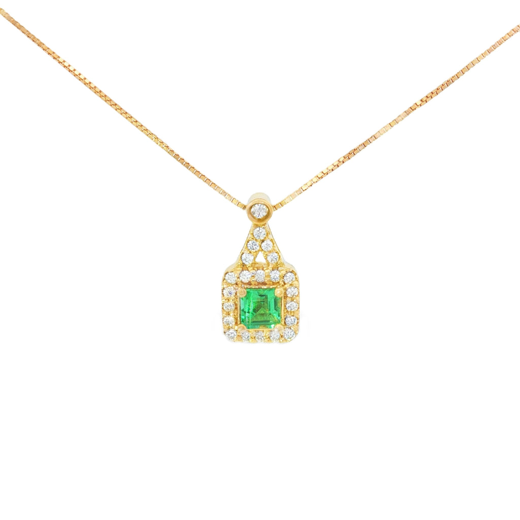 DIJE CUADRO ESMERALDA Y DIAMANTES