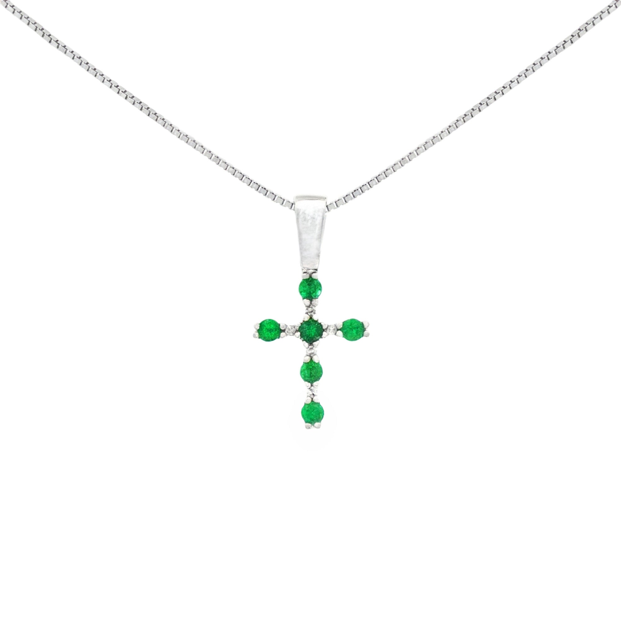 DIJE CRUZ ESMERALDAS Y DIAMANTES
