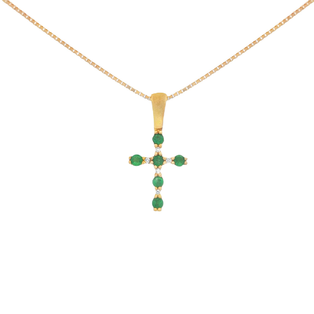 DIJE CRUCIFIJO CON ESMERALDAS Y DIAMANTES
