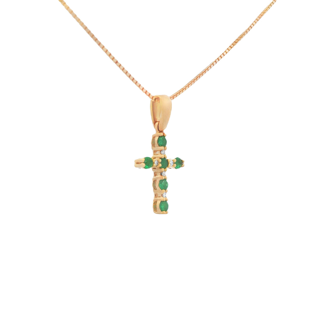 DIJE CRUCIFIJO CON ESMERALDAS Y DIAMANTES