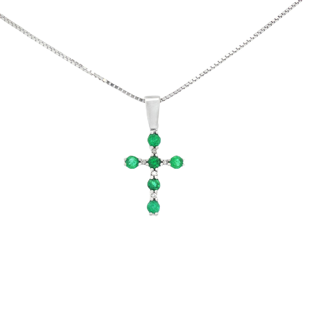 DIJE CRUCIFIJO CON ESMERALDAS Y DIAMANTES