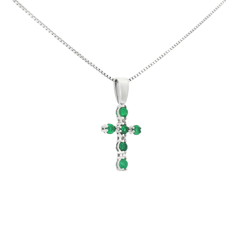 DIJE CRUCIFIJO CON ESMERALDAS Y DIAMANTES