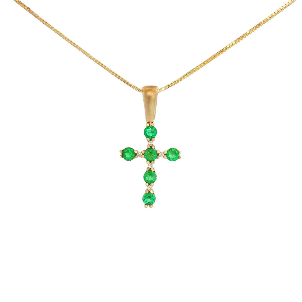 DIJE CRUZ ESMERALDAS Y DIAMANTES