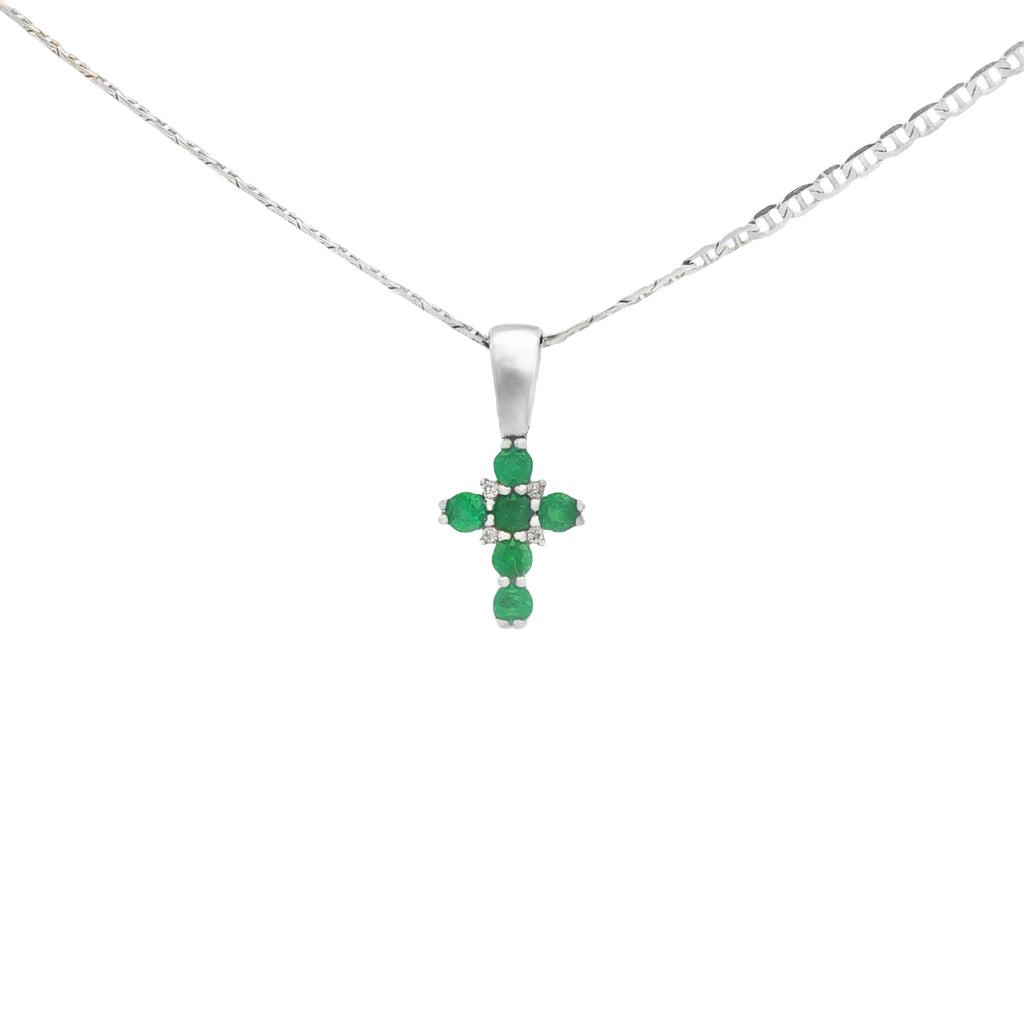 DIJE CRUCIFIJO CON ESMERALDAS Y DIAMANTES
