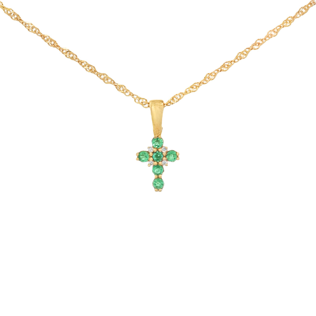 DIJE CRUCIFIJO CON ESMERALDAS Y DIAMANTES