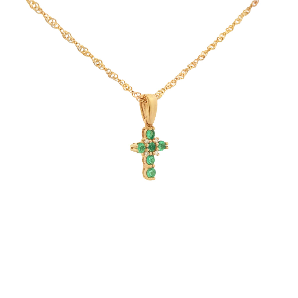 DIJE CRUCIFIJO CON ESMERALDAS Y DIAMANTES