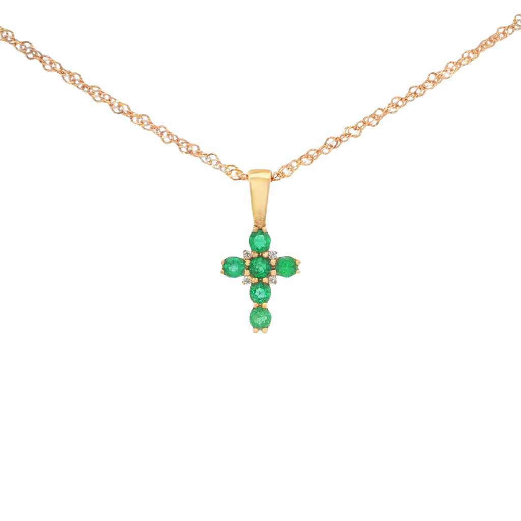 DIJE CRUCIFIJO CON ESMERALDAS Y DIAMANTES