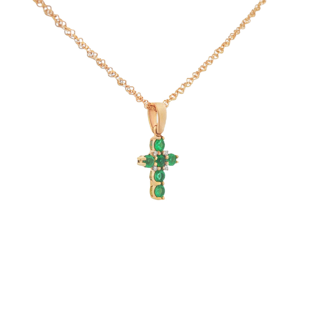 DIJE CRUCIFIJO CON ESMERALDAS Y DIAMANTES