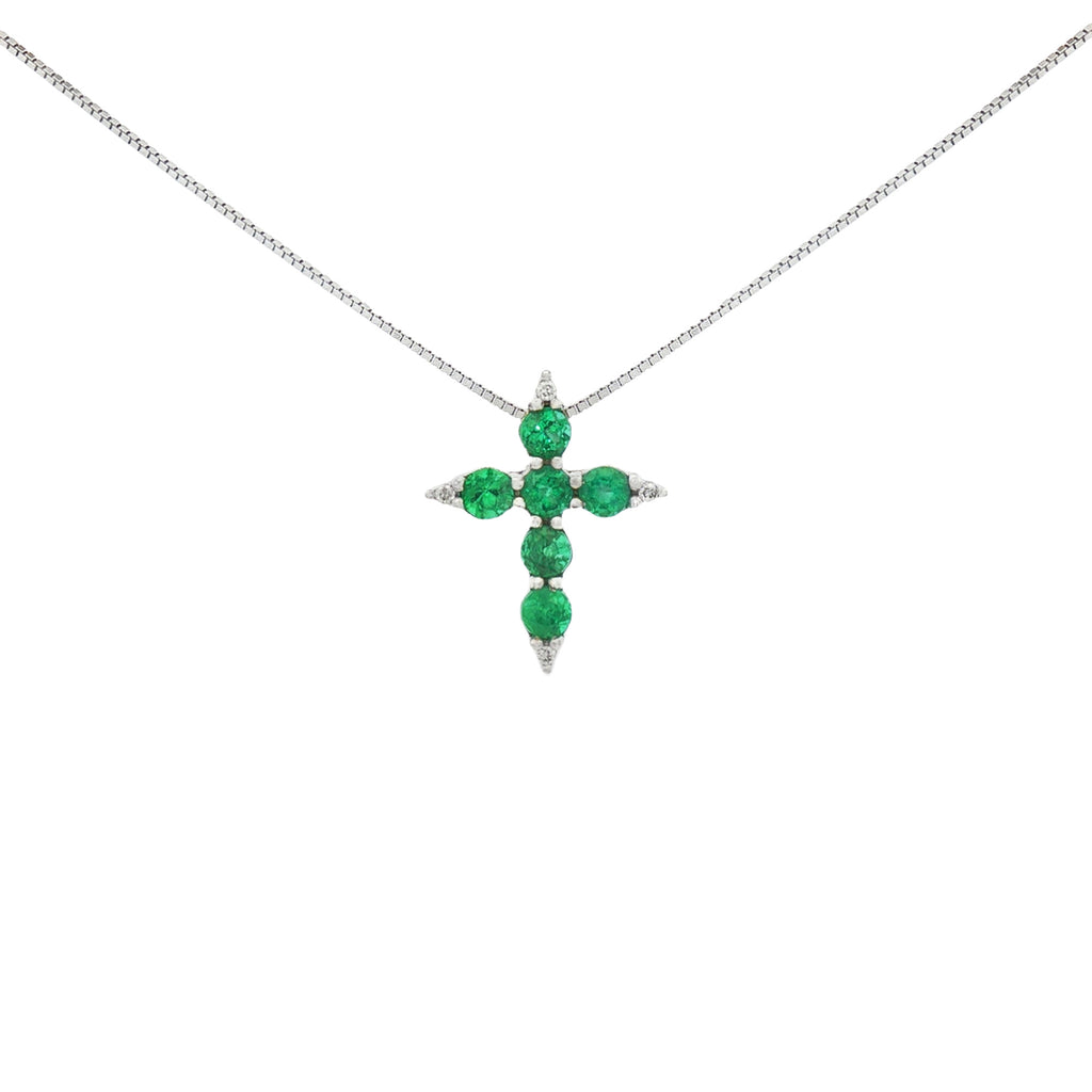 DIJE CRUCIFIJO CON ESMERALDAS Y DIAMANTES