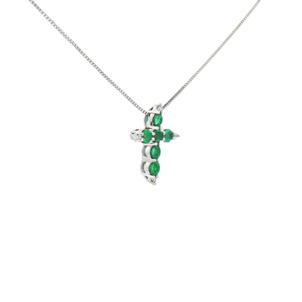 DIJE CRUCIFIJO CON ESMERALDAS Y DIAMANTES