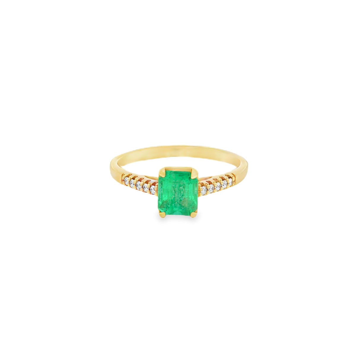 ANILLO SOLITARIO CRUZADO CON ESMERALDA Y DIAMANTES