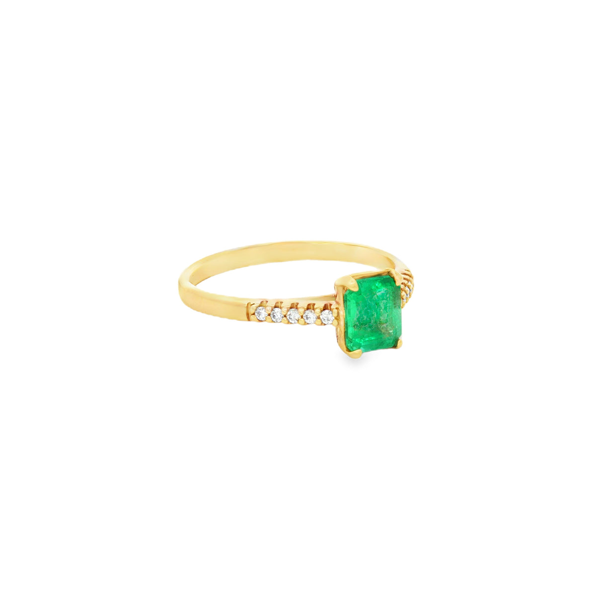 ANILLO SOLITARIO CRUZADO CON ESMERALDA Y DIAMANTES