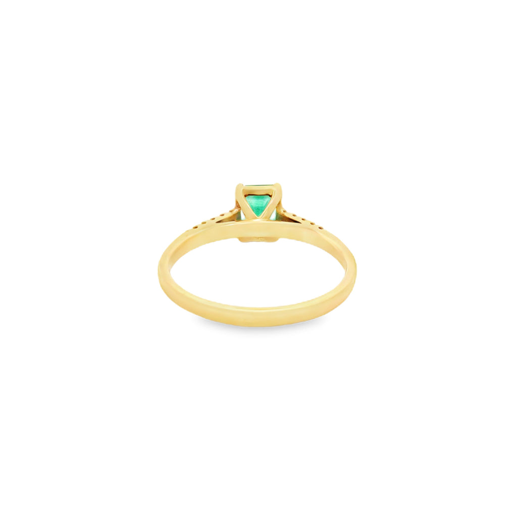 ANILLO SOLITARIO CRUZADO CON ESMERALDA Y DIAMANTES