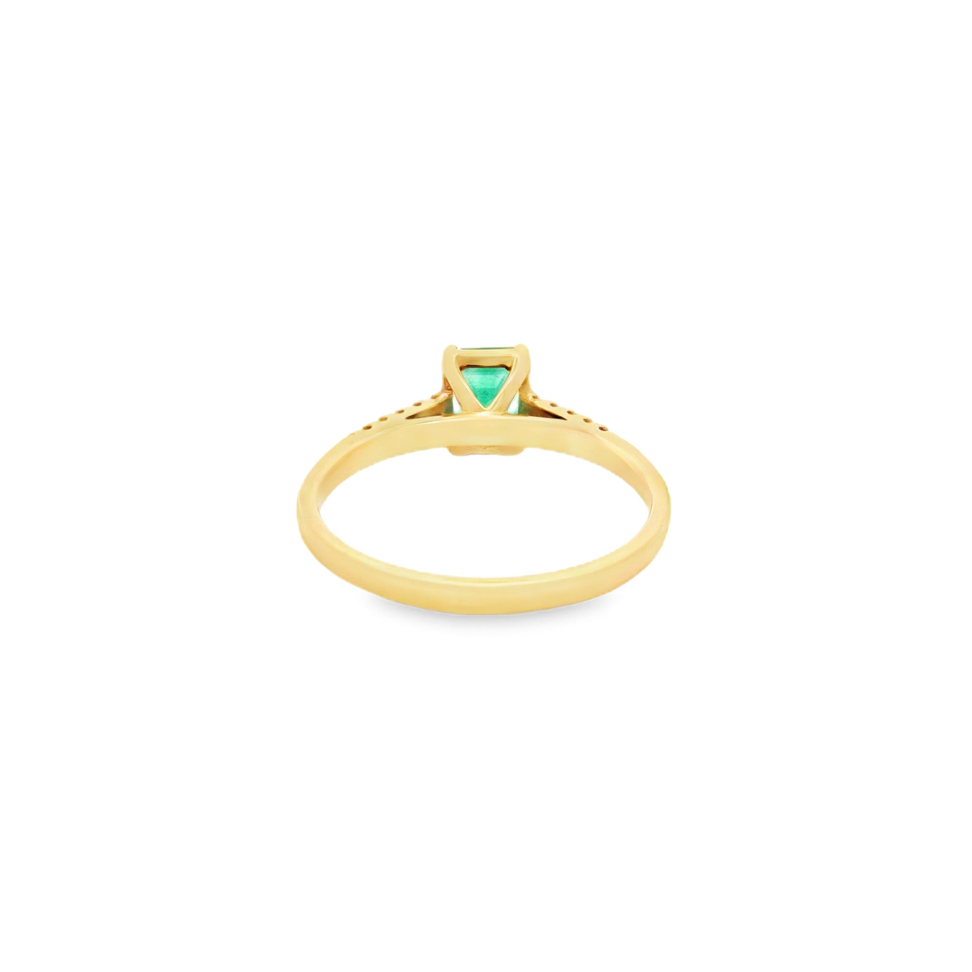 ANILLO SOLITARIO CRUZADO CON ESMERALDA Y DIAMANTES
