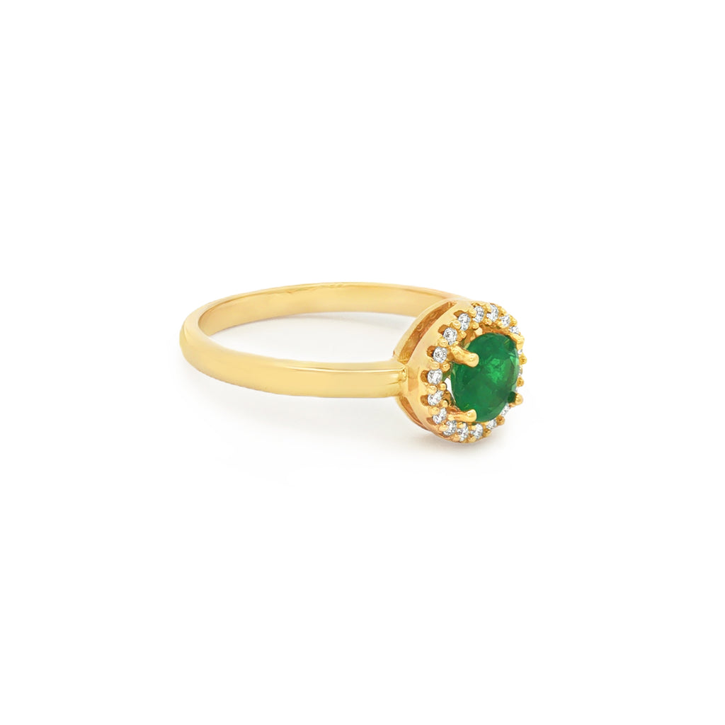 ANILLO FLOR CON ESMERALDA Y DIAMANTES