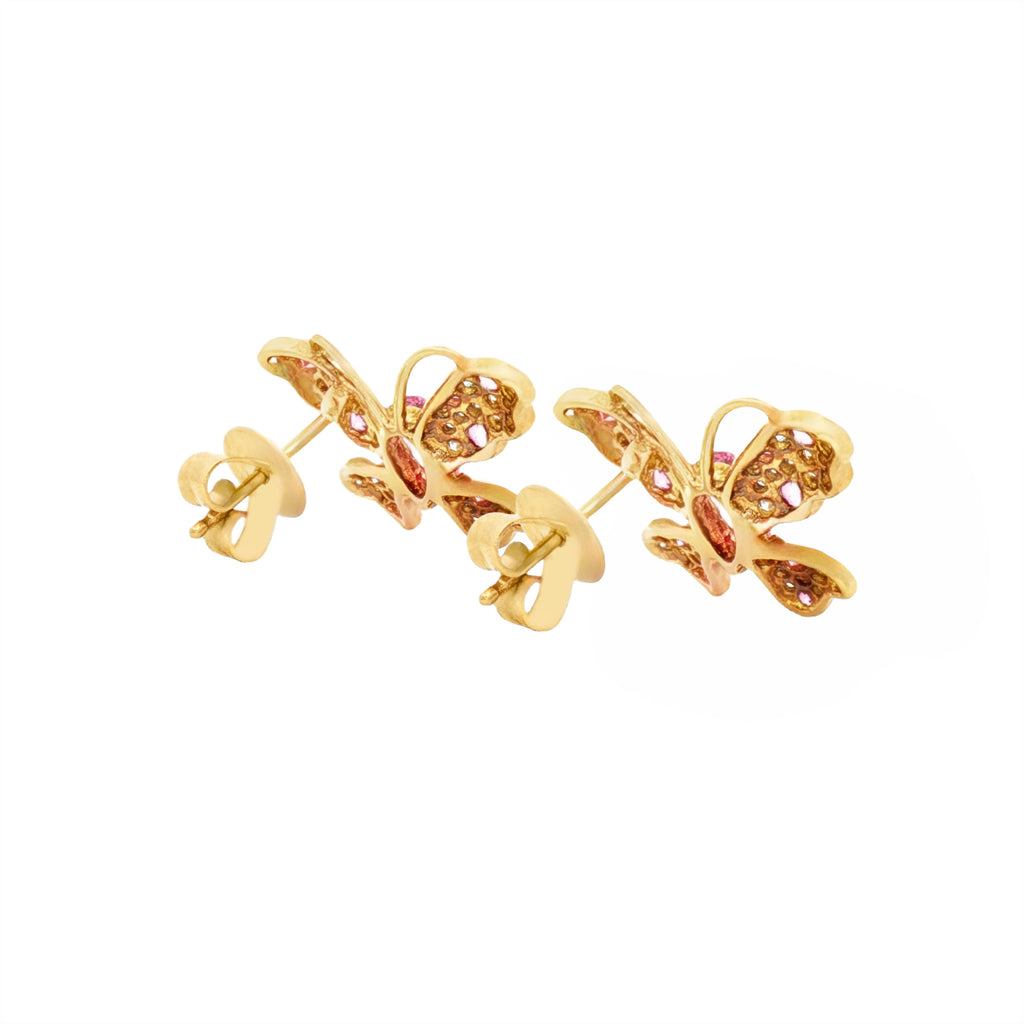 ARETES MARIPOSA ZAFIROS ROSADOS Y DIAMANTES
