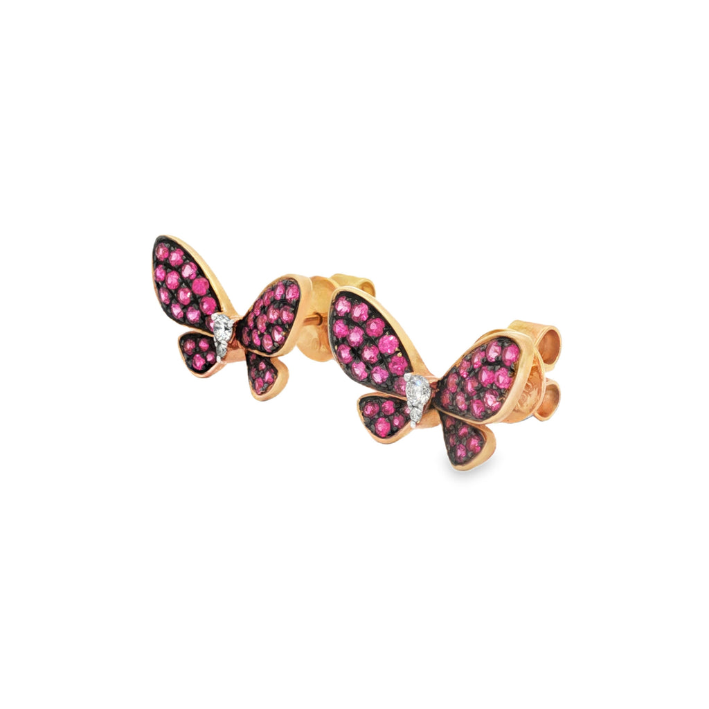 ARETES MARIPOSA RUBÍES, ZAFIROS ROSADOS Y DIAMANTES