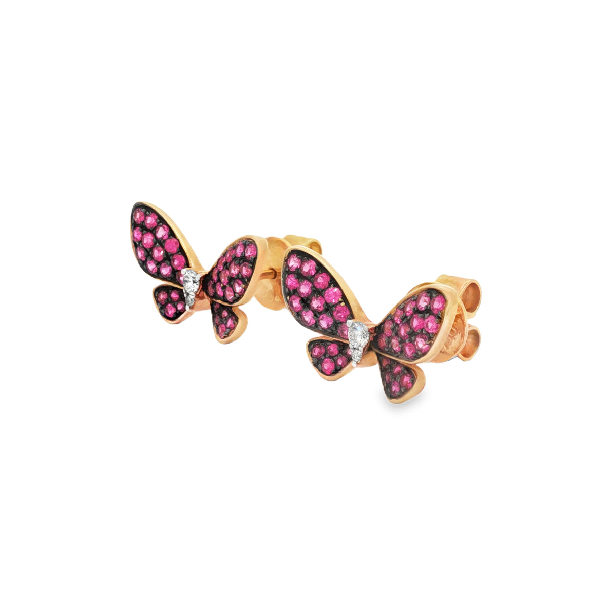 ARETES MARIPOSA RUBÍES, ZAFIROS ROSADOS Y DIAMANTES