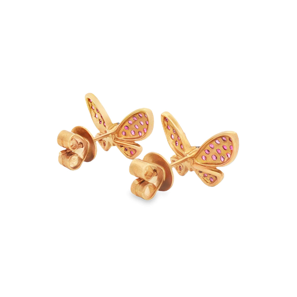 ARETES MARIPOSA RUBÍES, ZAFIROS ROSADOS Y DIAMANTES