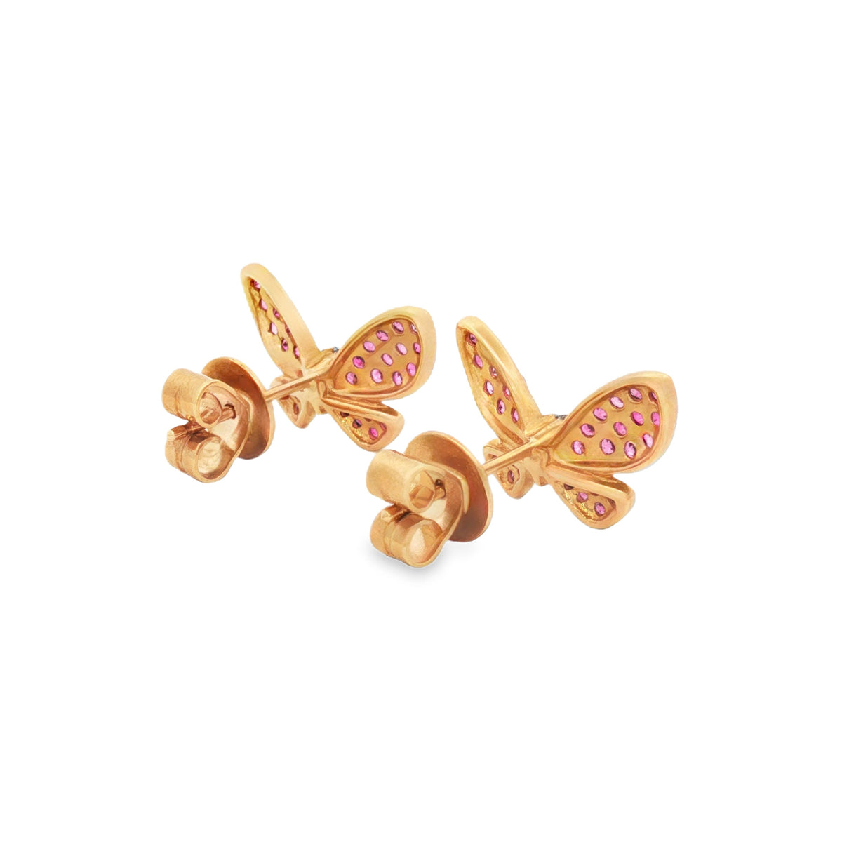 ARETES MARIPOSA RUBÍES, ZAFIROS ROSADOS Y DIAMANTES