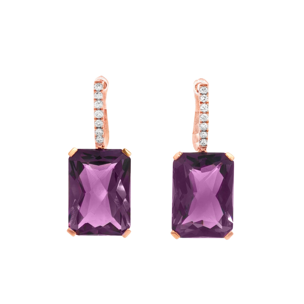 ARETES CON AMATISTAS Y DIAMANTES