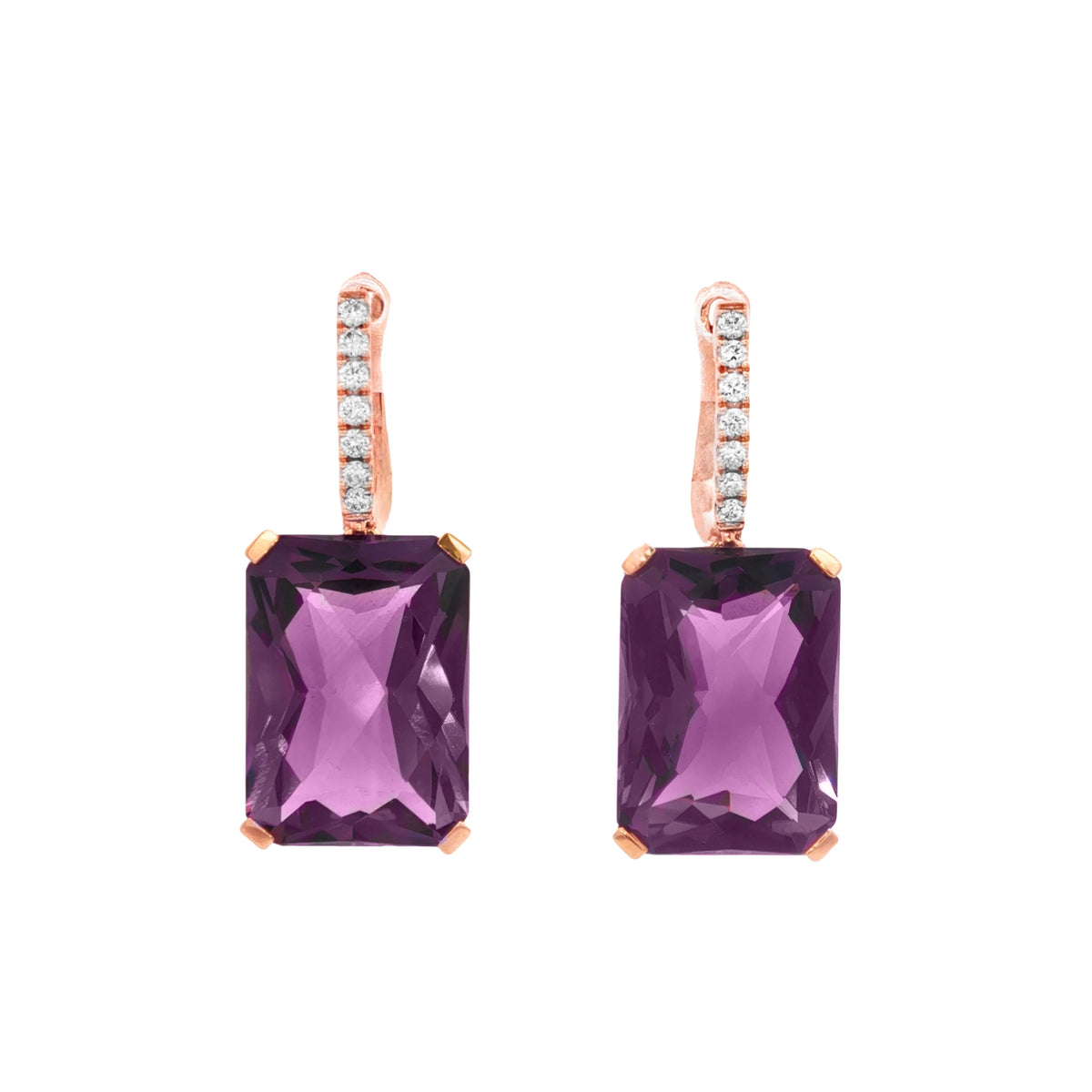 ARETES CON AMATISTAS Y DIAMANTES