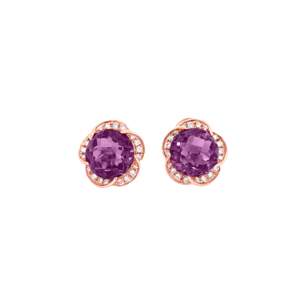 ARETES FLOR CON AMATISTAS Y DIAMANTES