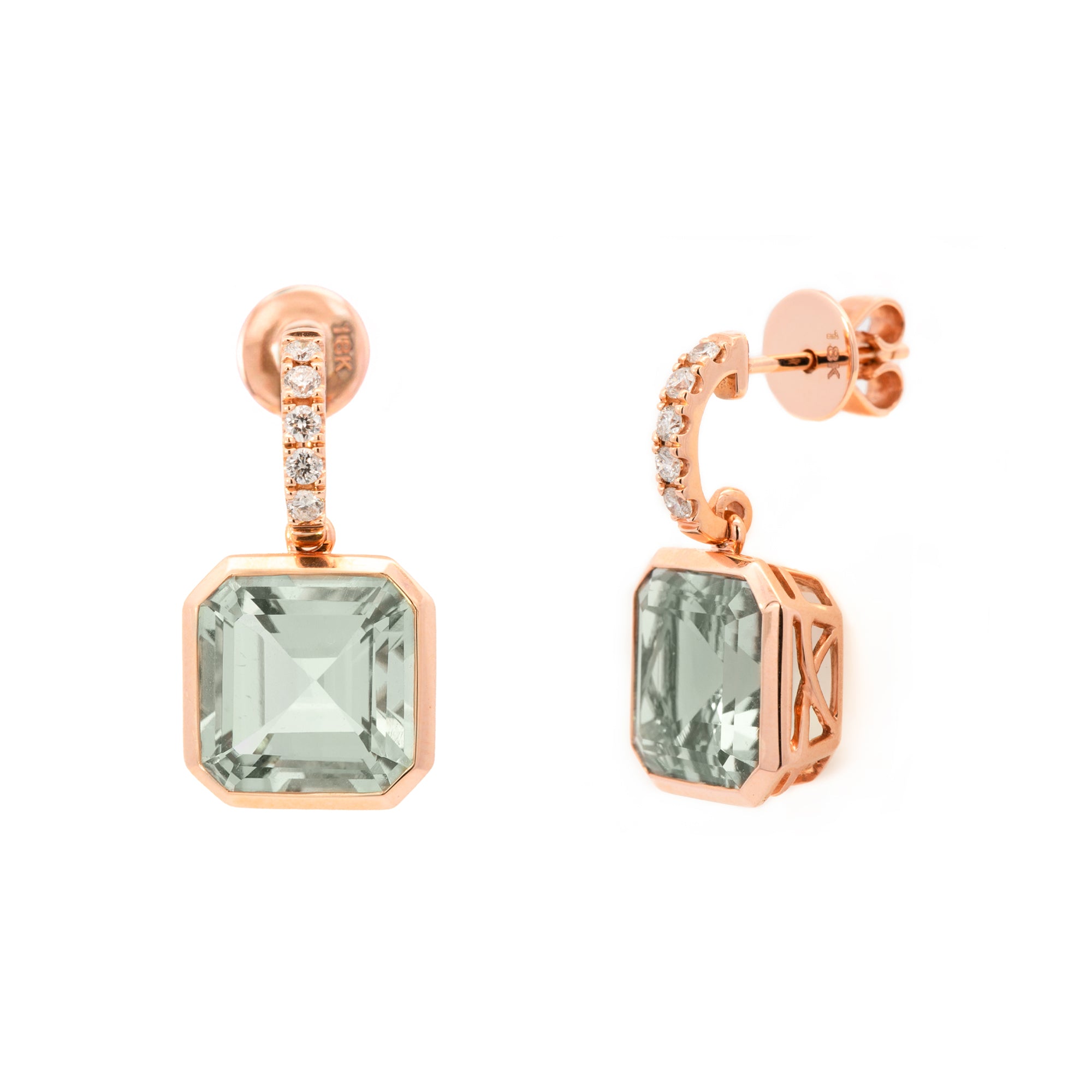 ARETES AMATISTA VERDE DIAMANTES CUADRADO