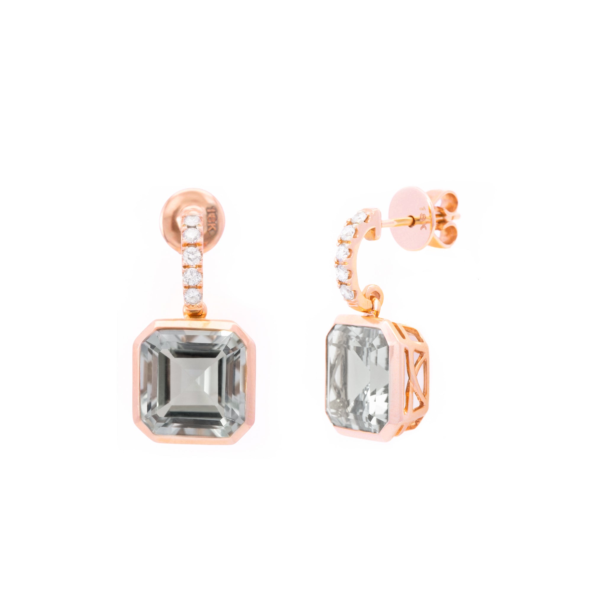 ARETES AMATISTA VERDE DIAMANTES CUADRADO