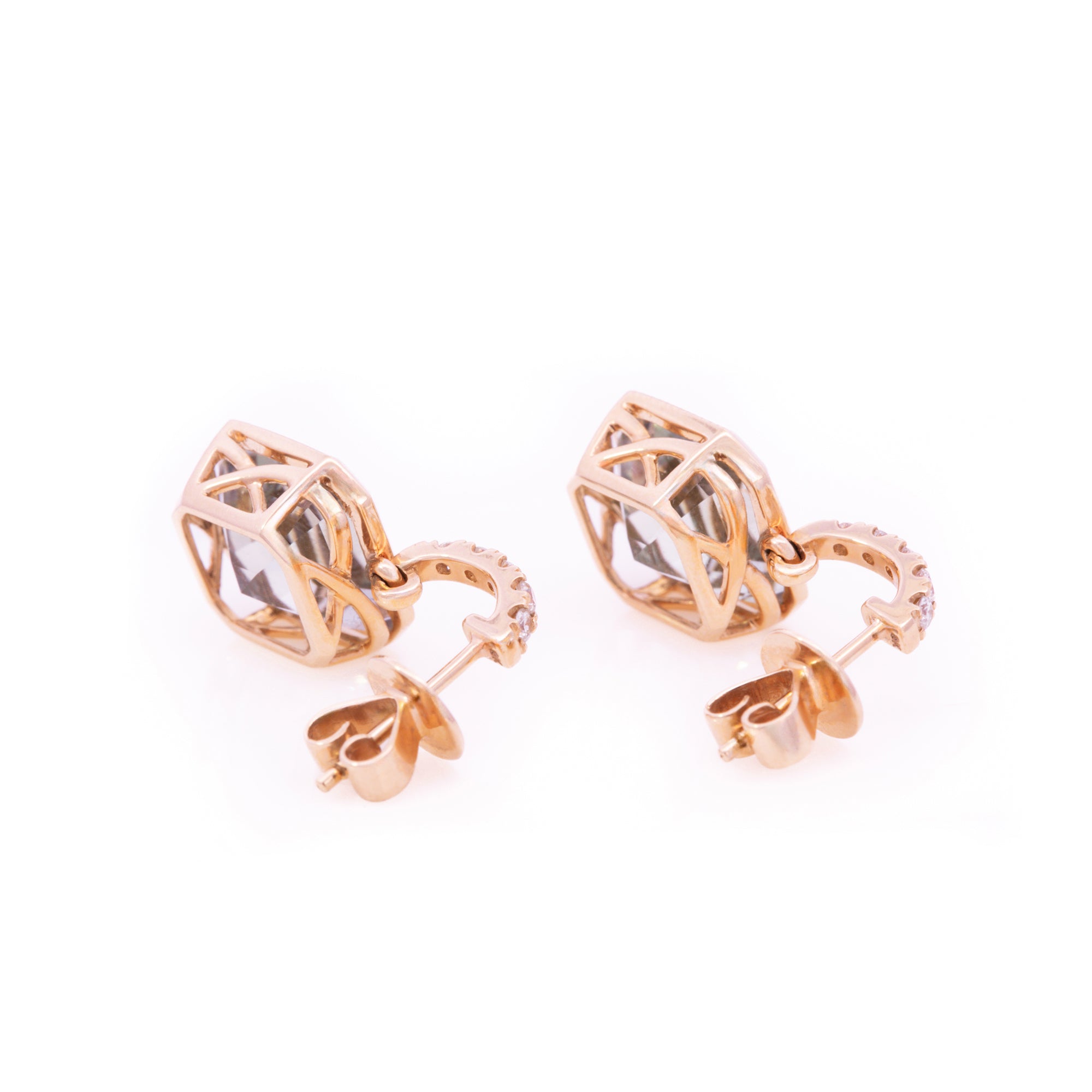 ARETES AMATISTA VERDE DIAMANTES CUADRADO