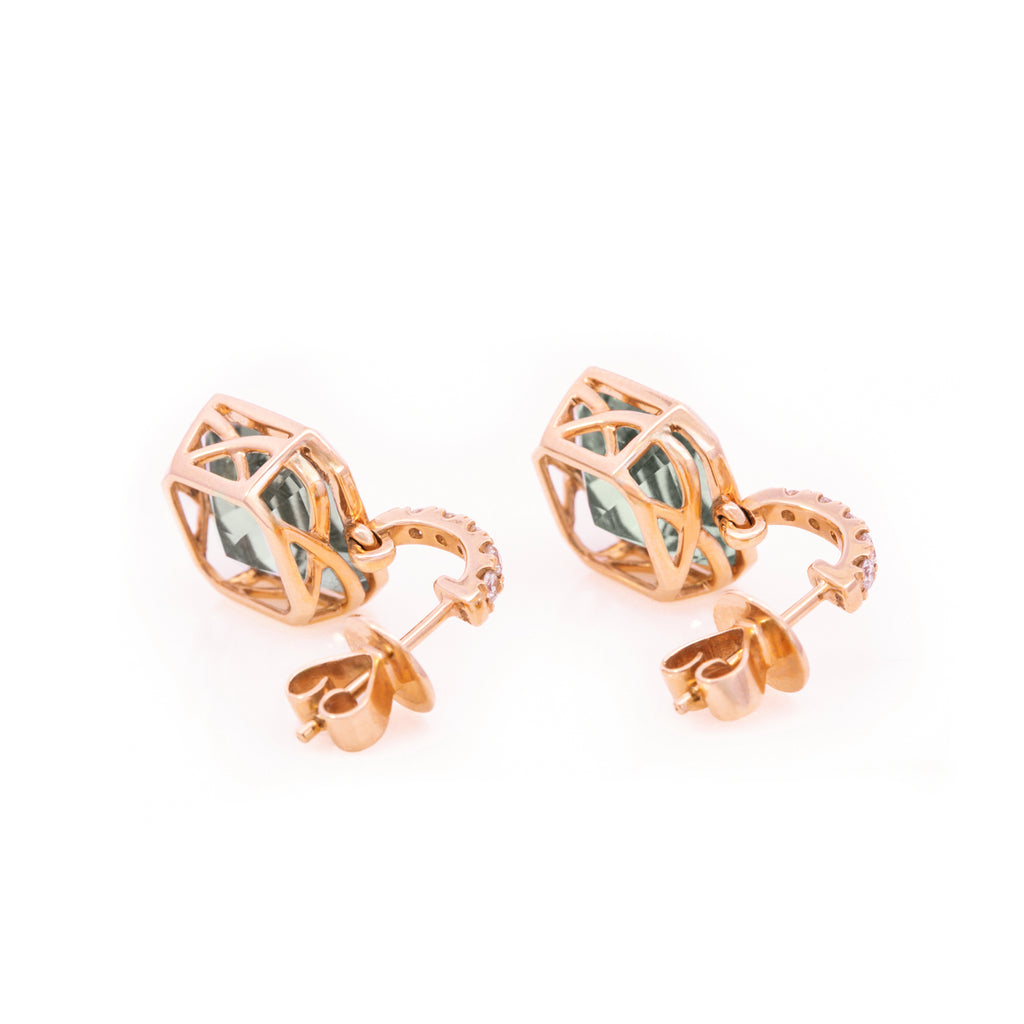 ARETES AMATISTA VERDE DIAMANTES CUADRADO