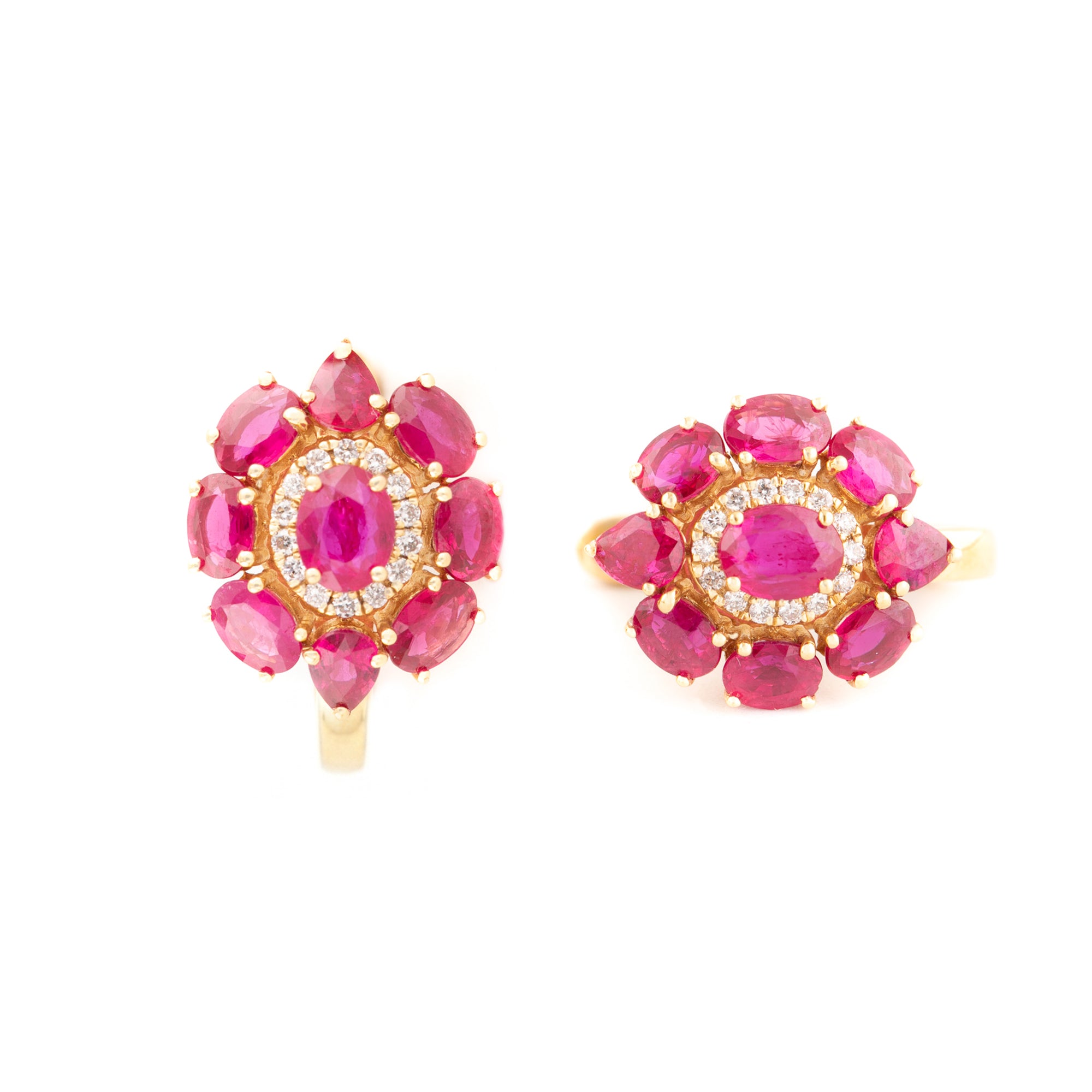 ARETES FLOR RUBÍ CON DIAMANTES