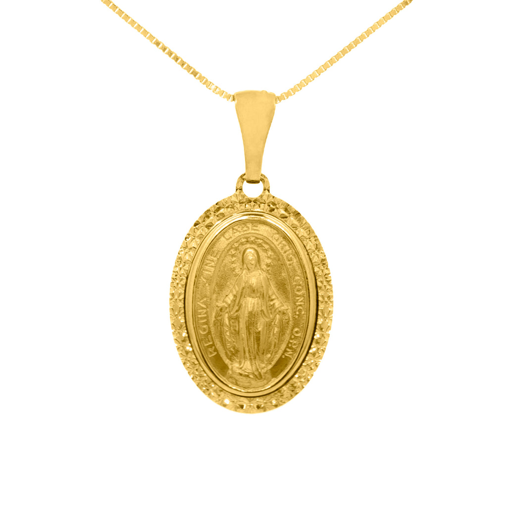DIJE MEDALLA MILAGROSA OVAL CON BISEL ESTRIADO 2.5 CM