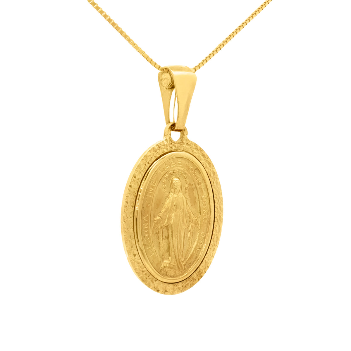 DIJE MEDALLA MILAGROSA OVAL CON BISEL ESTRIADO 2.5 CM