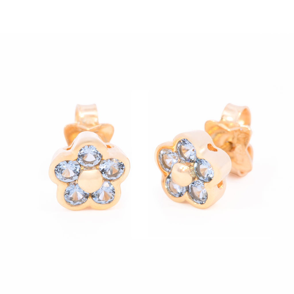 ARETES FLOR ZIRCÓN AZUL