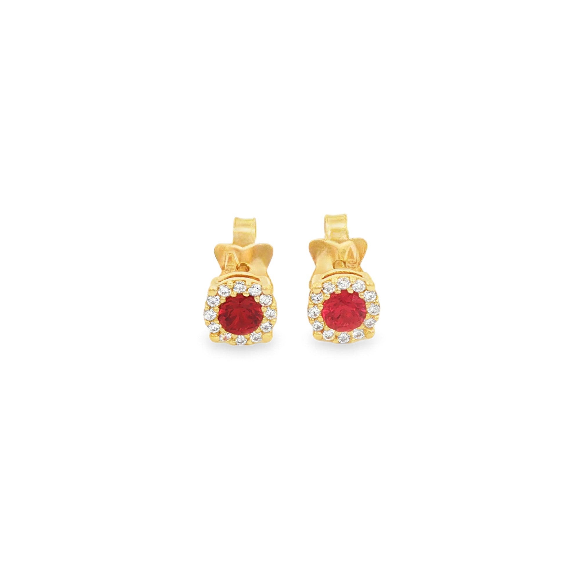 ARETES FLOR ZIRCÓN ROJO