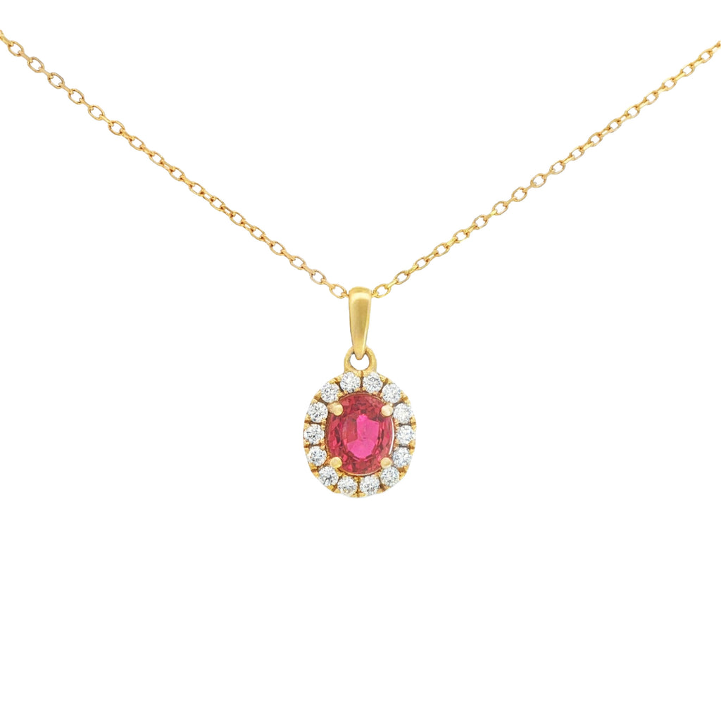 DIJE RUBÍ OVAL CON DIAMANTES