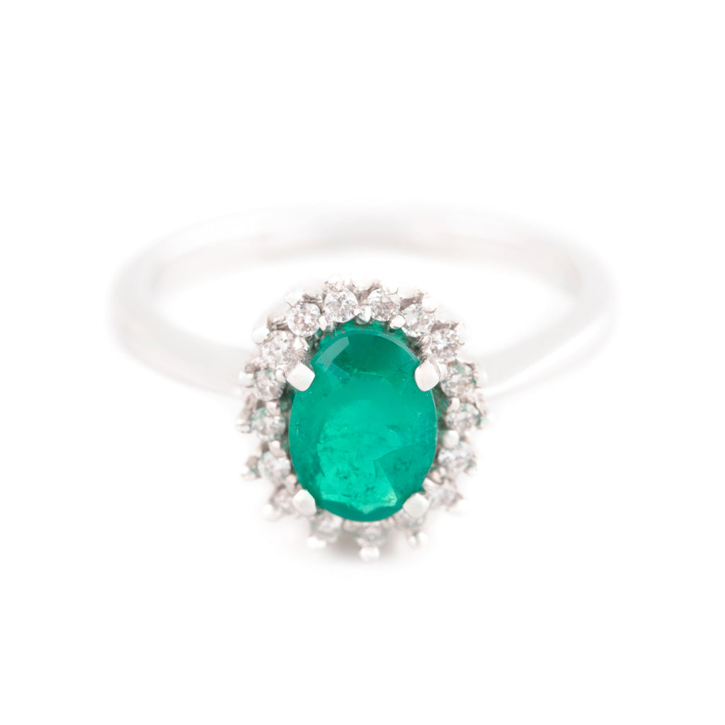 ANILLO FLOR ESMERALDAS Y DIAMANTES