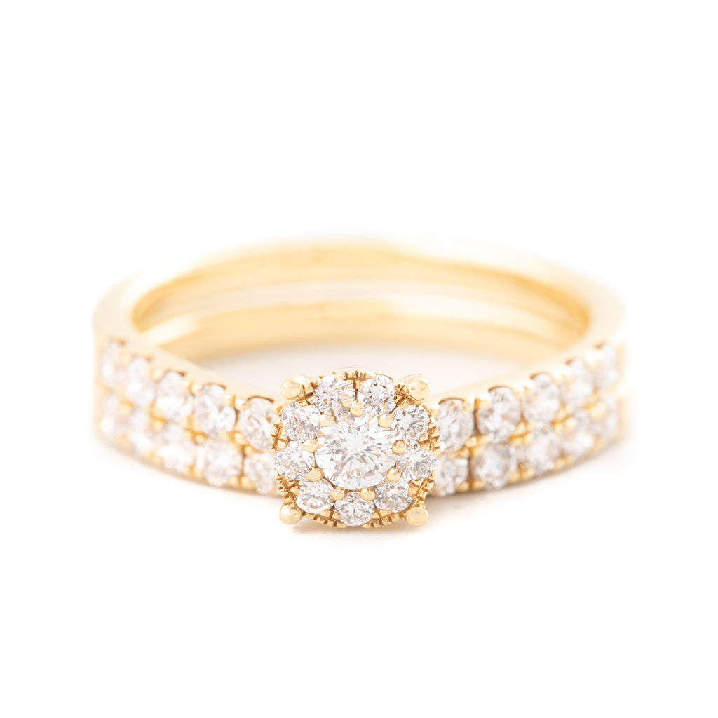 DUPLA ANILLO FLOR Y ARGOLLA CON DIAMANTES