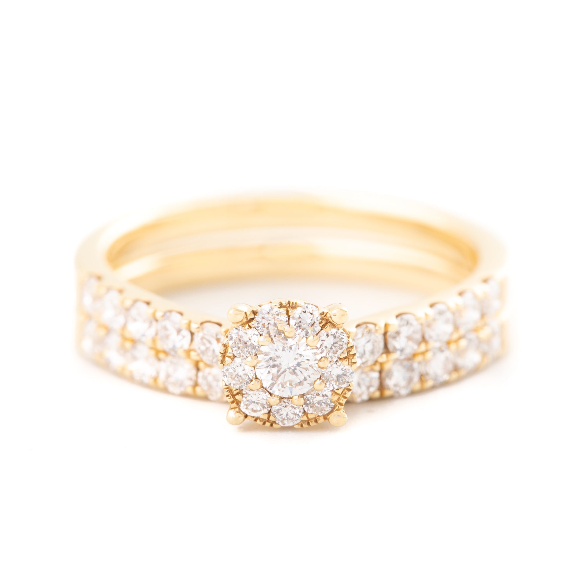 DUPLA ANILLO FLOR Y ARGOLLA CON DIAMANTES