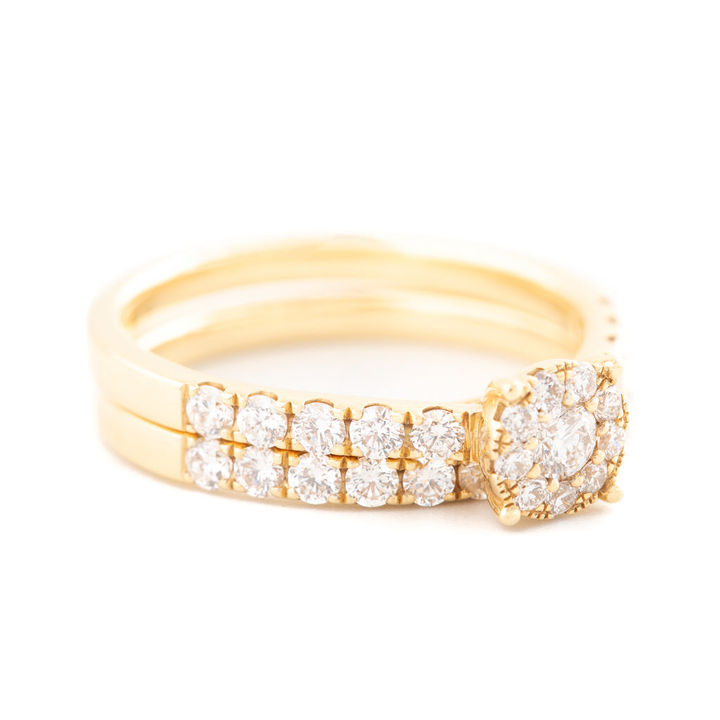 DUPLA ANILLO FLOR Y ARGOLLA CON DIAMANTES