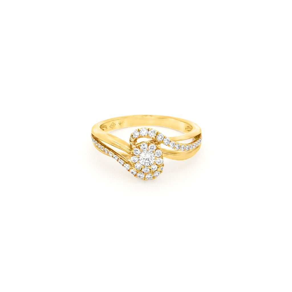 ANILLO SOLITARIO FLOR CRUZADO CON DIAMANTES