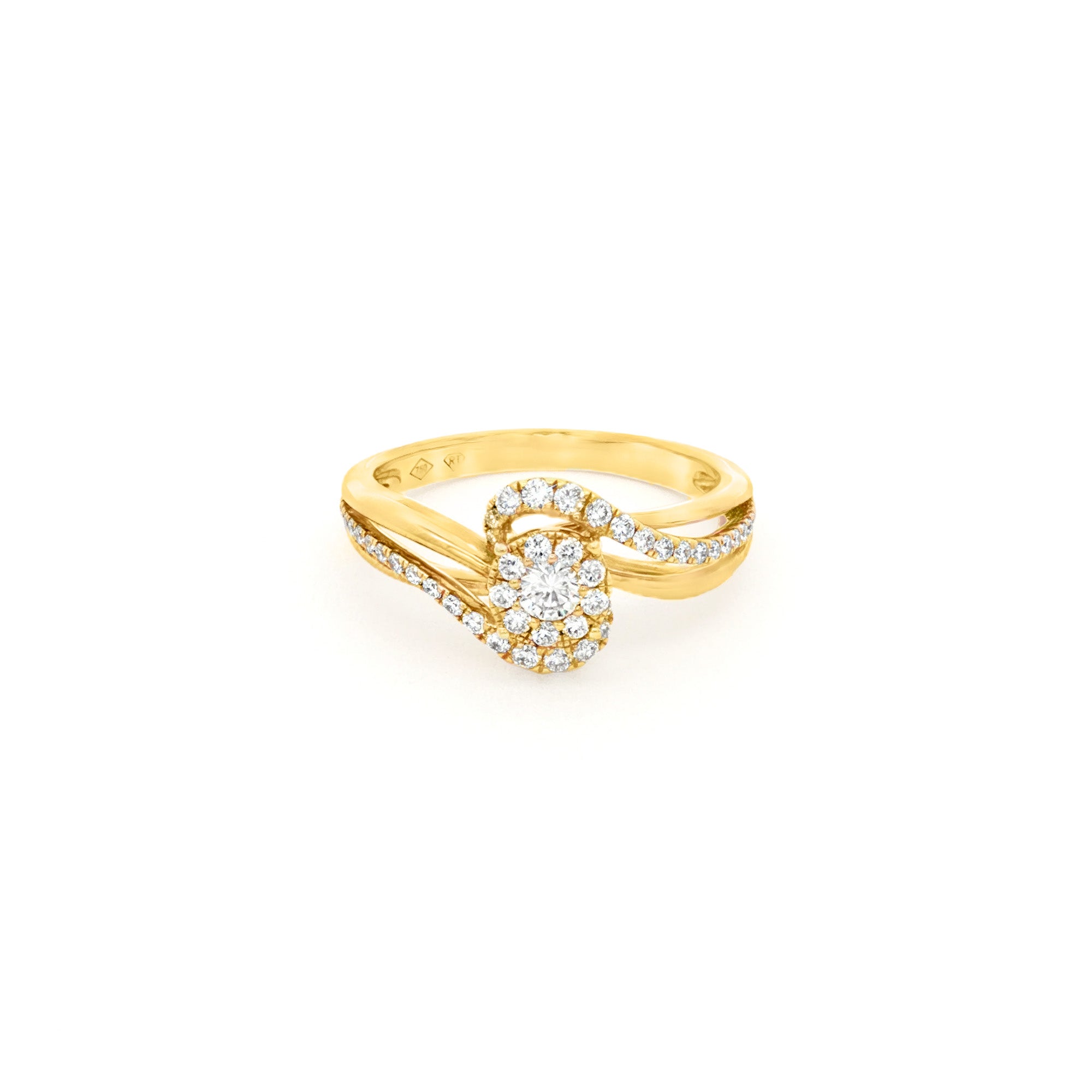 ANILLO SOLITARIO FLOR CRUZADO CON DIAMANTES