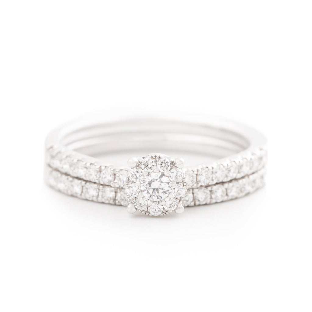 DUPLA ANILLO FLOR Y ARGOLLA CON DIAMANTES