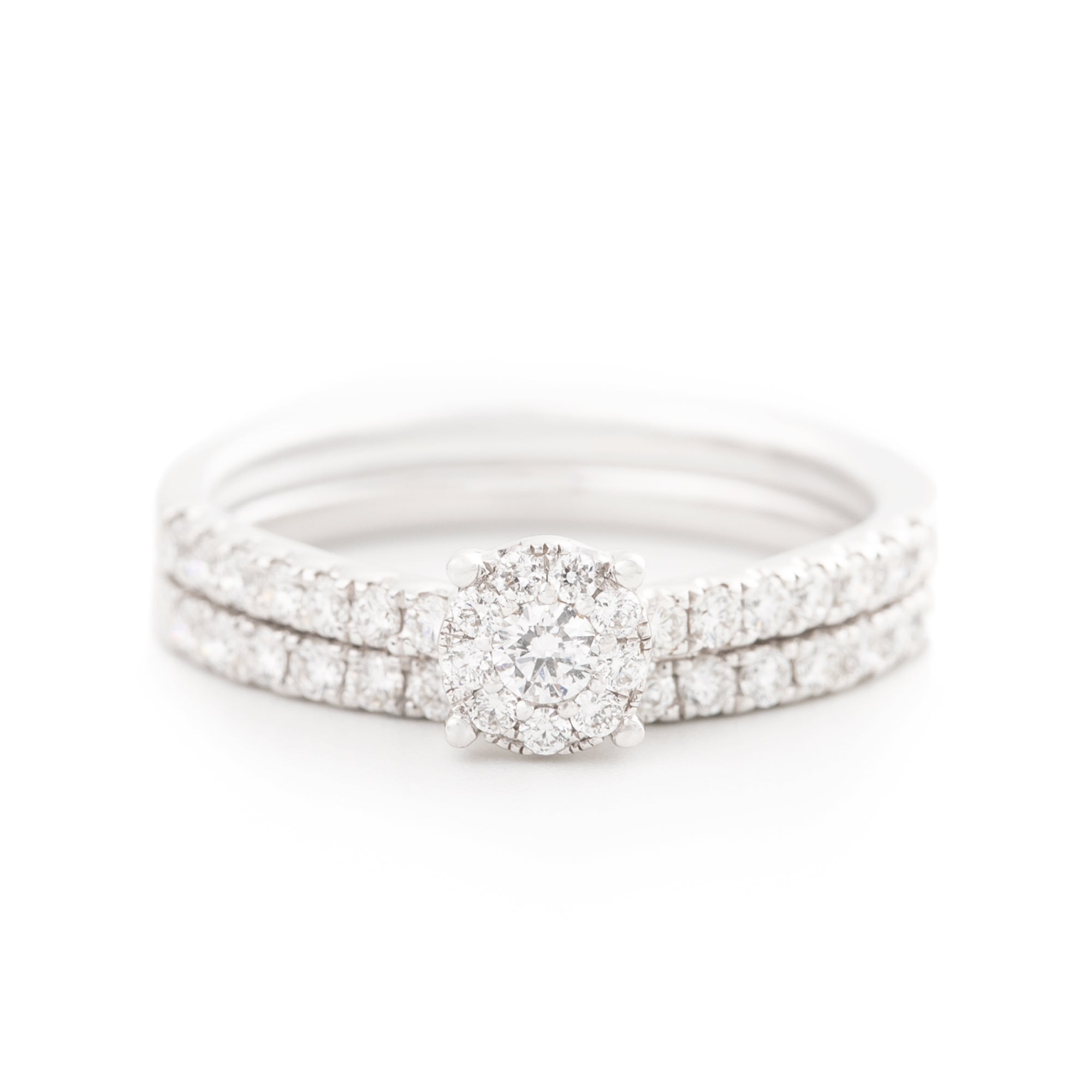 DUPLA ANILLO FLOR Y ARGOLLA CON DIAMANTES