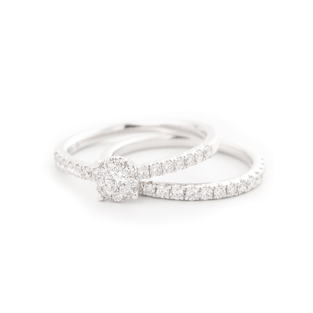 DUPLA ANILLO FLOR Y ARGOLLA CON DIAMANTES