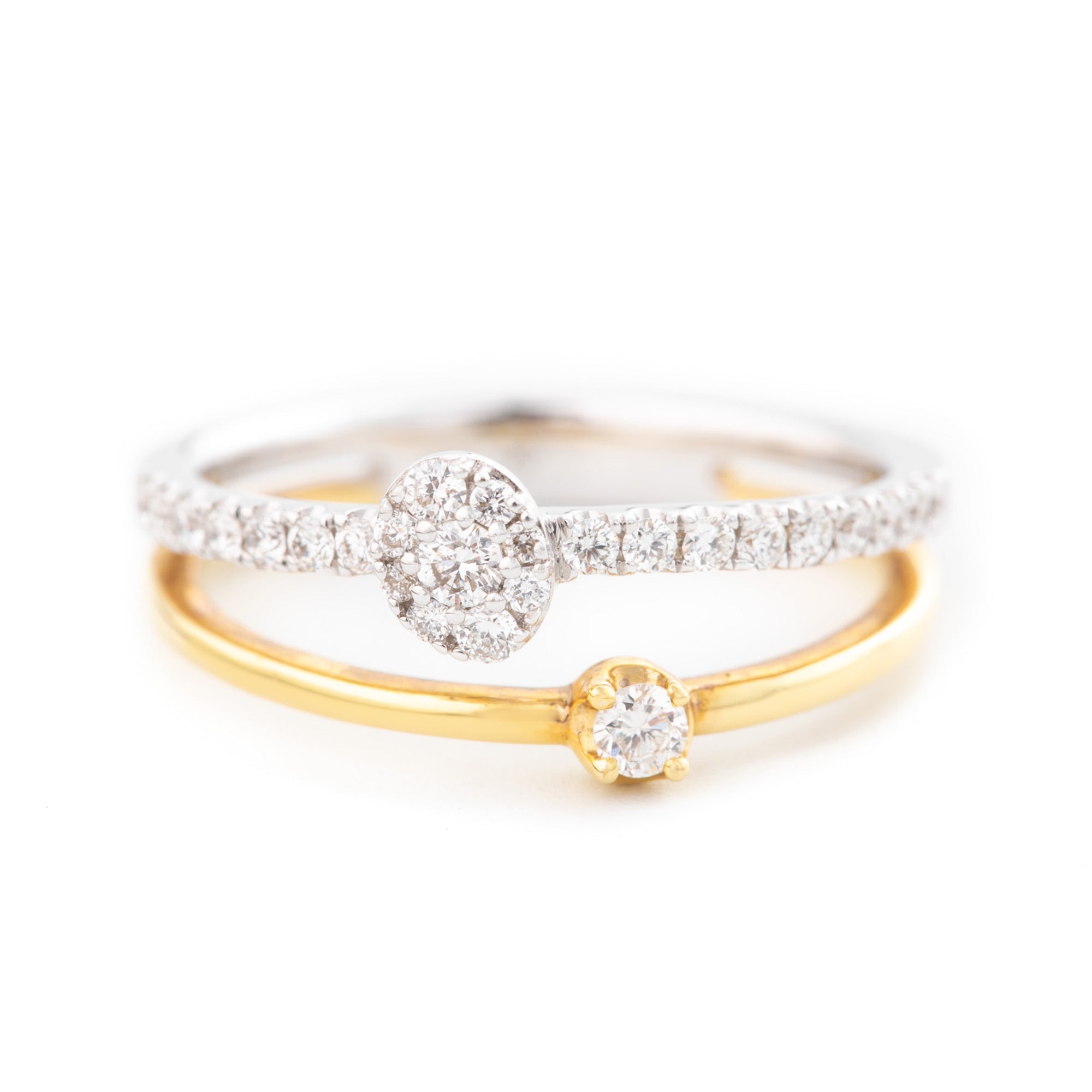 ANILLO SOLITARIO DOBLE CON FLOR EN DIAMANTES