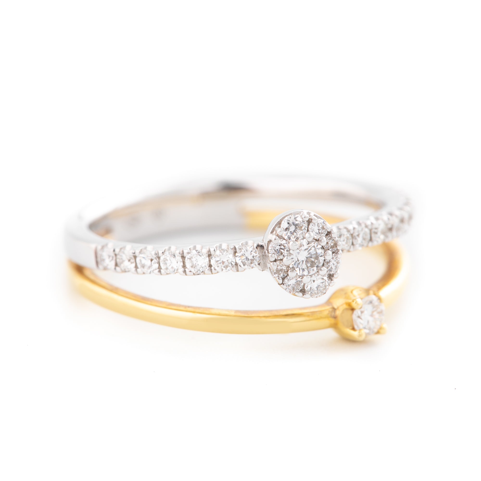 ANILLO SOLITARIO DOBLE CON FLOR EN DIAMANTES