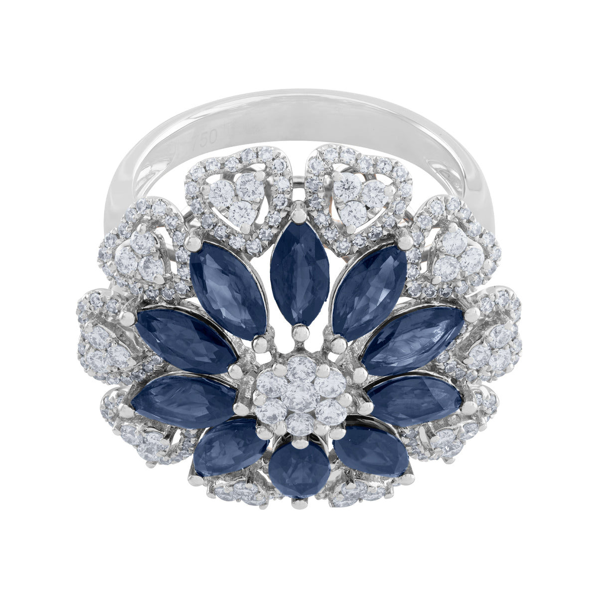 ANILLO FLOR CON ZAFIROS Y DIAMANTES